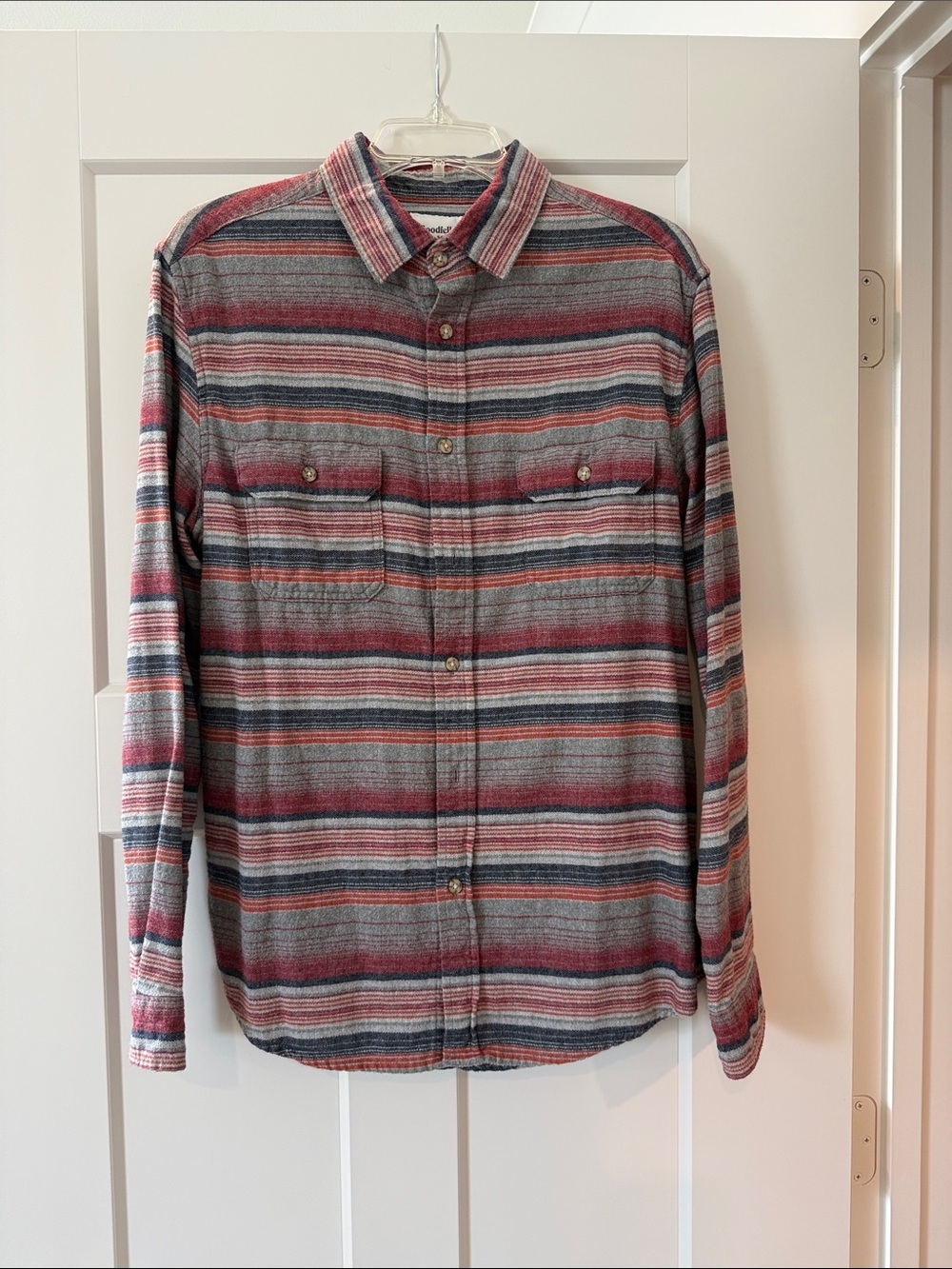 Goodfellow & Co Red and Gray Striped Long-Sleeve Button Shirt